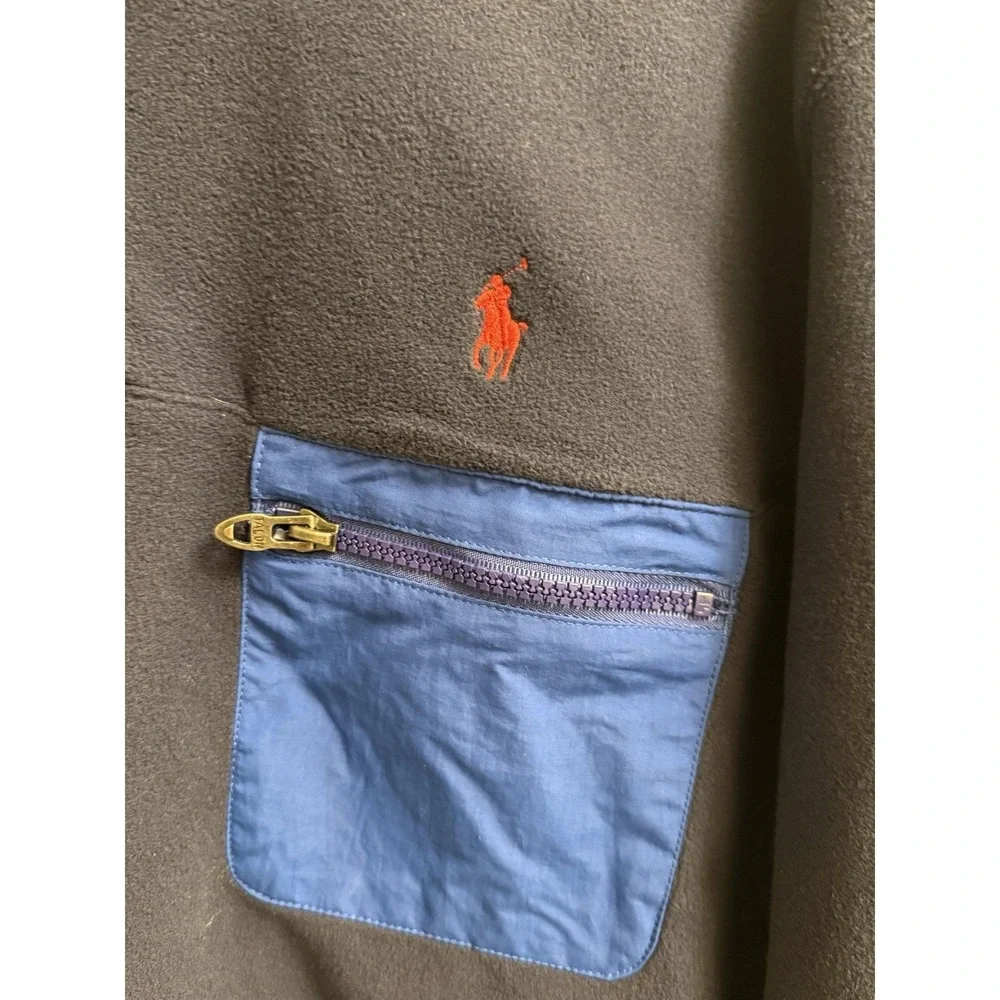 Polo Ralph Lauren Men Fleece pullover 1/4 Snaping Mock neck Navy Sweater Size‎ L